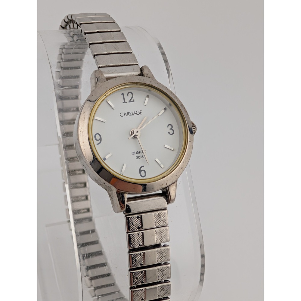 Carriage‎ Watch Women Silver Stretch Band 21mm Case- New Battery